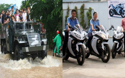 Thanh tra Bộ GTVT đi bằng xe lội nước, mô tô khủng?