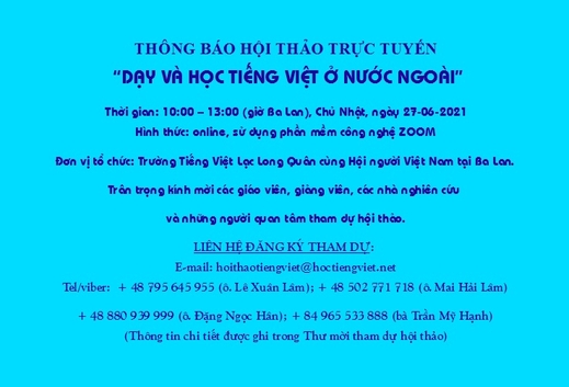 Thư mời tham gia hội thảo trực tuyến:
“Dạy và học tiếng Việt ở nước ngoài”