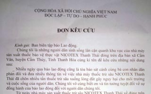 Vụ chôn thuốc trừ sâu: Gần 1.000 chữ ký khởi kiện Nicotex Thanh Thái