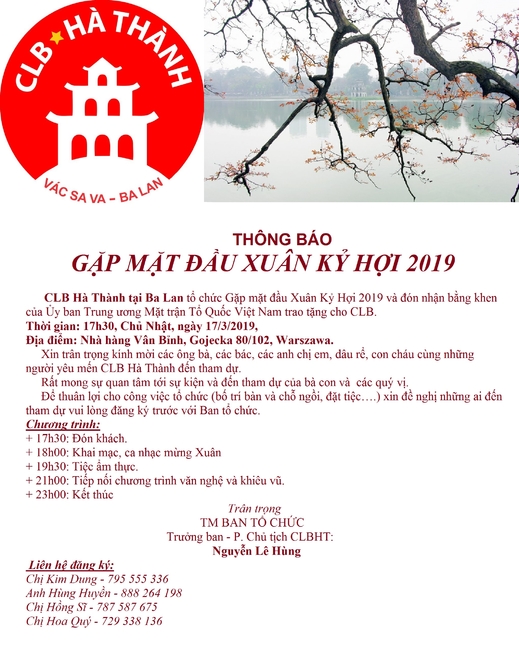 CLB Hà Thành tại Ba Lan: Thông báo Gặp mặt đầu Xuân Kỷ Hợi 2019