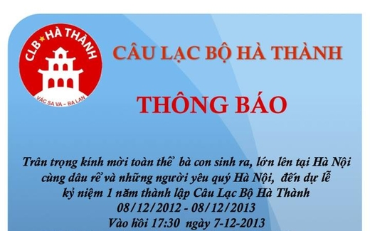 KỶ NIỆM 1 NĂM NGÀY THÀNH LẬP CÂU LẠC BỘ HÀ THÀNH TẠI WARSZAWA