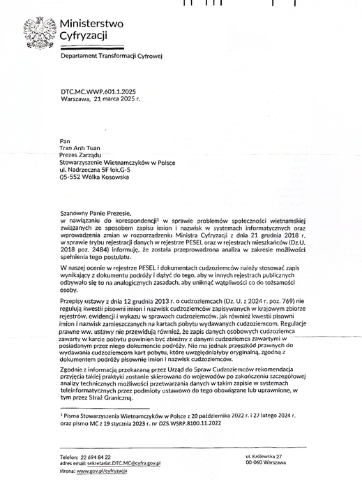 Quản lý Họ và Tên người Việt có dấu trong hệ thống dữ liệu quốc gia Ba Lan