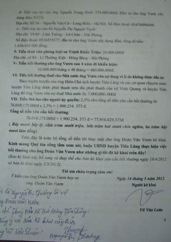 Gia đình ông Vươn đề nghị bồi thường gần 78 tỷ đồng, ai phải trả?