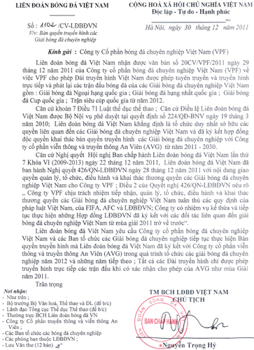 Chiến với bầu Kiên, VFF gửi công văn "bênh" AVG