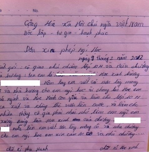Lá đơn xin phép nghỉ học làm "rúng động" ngành giáo dục