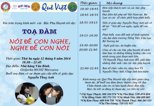 Thư mời tham dự  toạ đàm “NÓI ĐỂ CON NGHE, NGHE ĐỂ CON NÓI”.