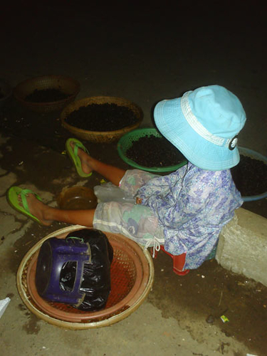 Trẻ vạn đò nhọc nhằn với con ốc phóng sinh