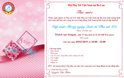 Thư mời dự Gặp mặt nhân ngày phụ nữ 8-3.