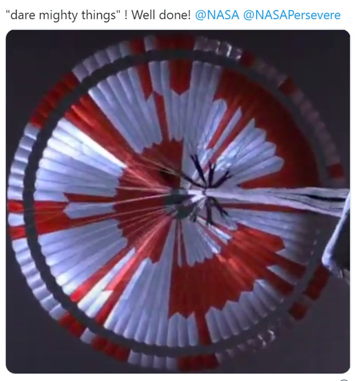 Một thông điệp tuyệt đẹp đã được mã hóa trên chiếc dù thả xe tự hành Perseverance lên sao Hỏa