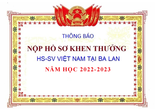 Thông báo của ĐSQ Việt Nam tại Ba Lan: Nộp hồ sơ xét khen thưởng học sinh, sinh viên Việt Nam tại Ba Lan, năm học 2022-2023