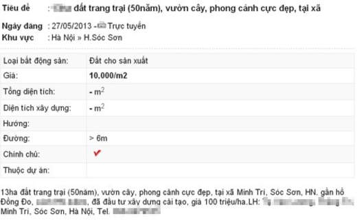 10.000 đồng một mét vuông đất Sóc Sơn