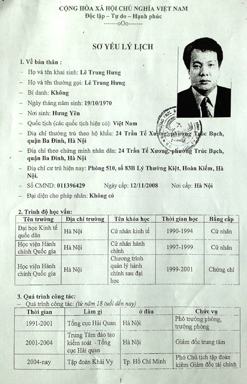 lê trung hưng, lý lịch đen, ngân hàng Bảo Việt
